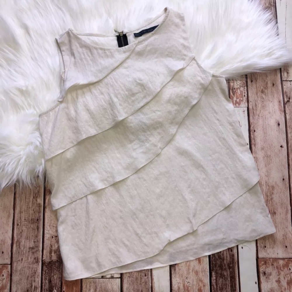 Zara Basic Tiered Ivory Layered Top Back Zipper